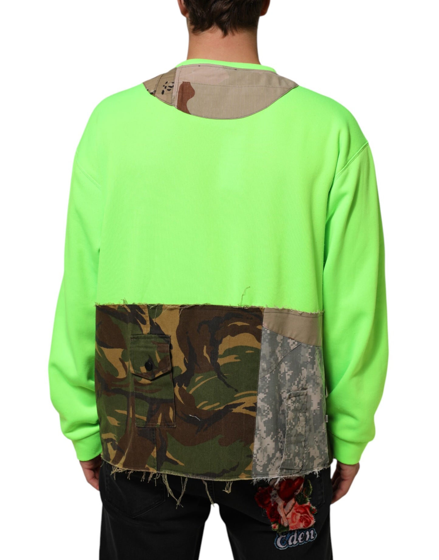 Dolce & Gabbana Green Patchwork Heart Men Sweatshirt Sweater