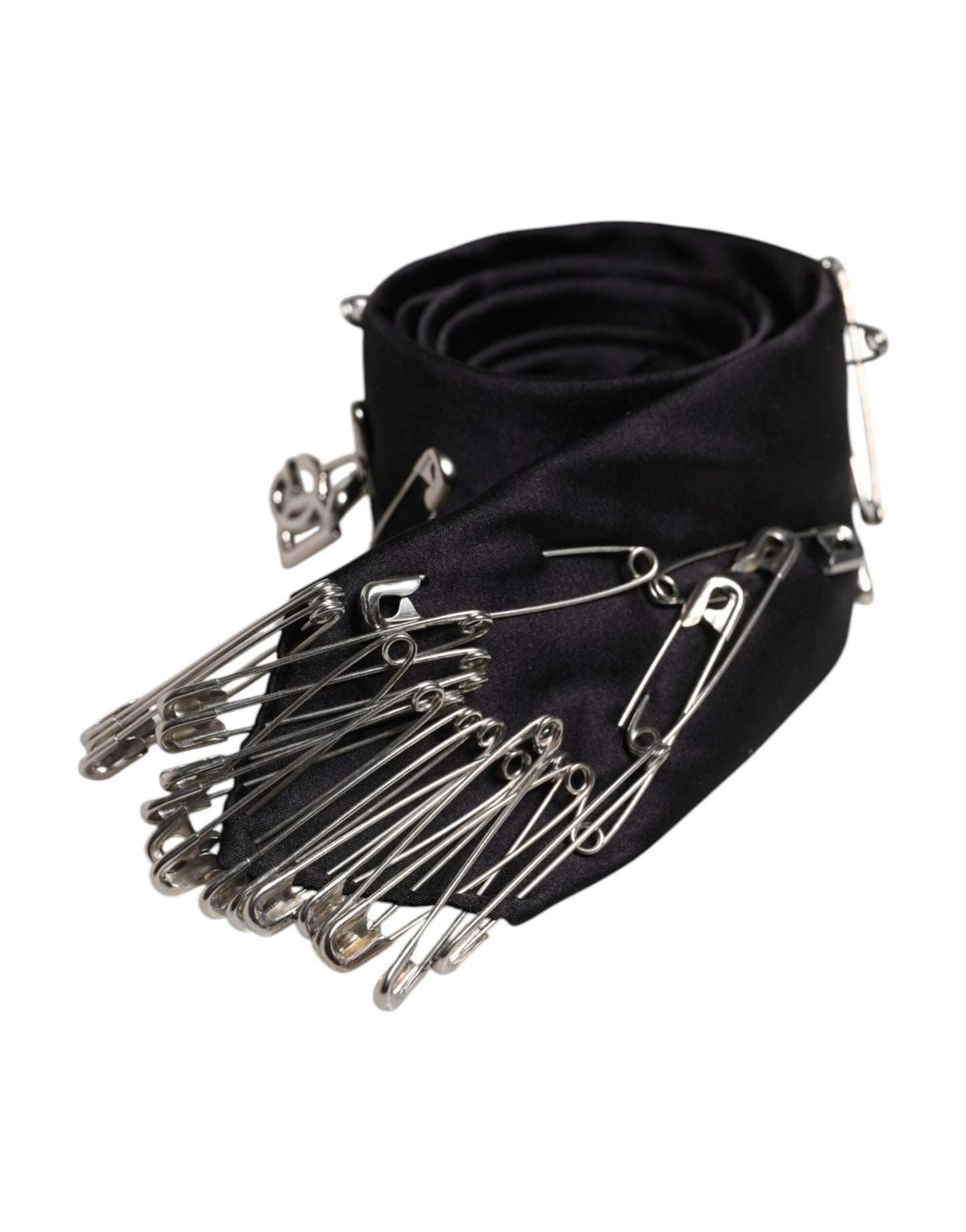 Dolce & Gabbana Black Safety Pins Silk Adjustable Necktie Accessory Tie