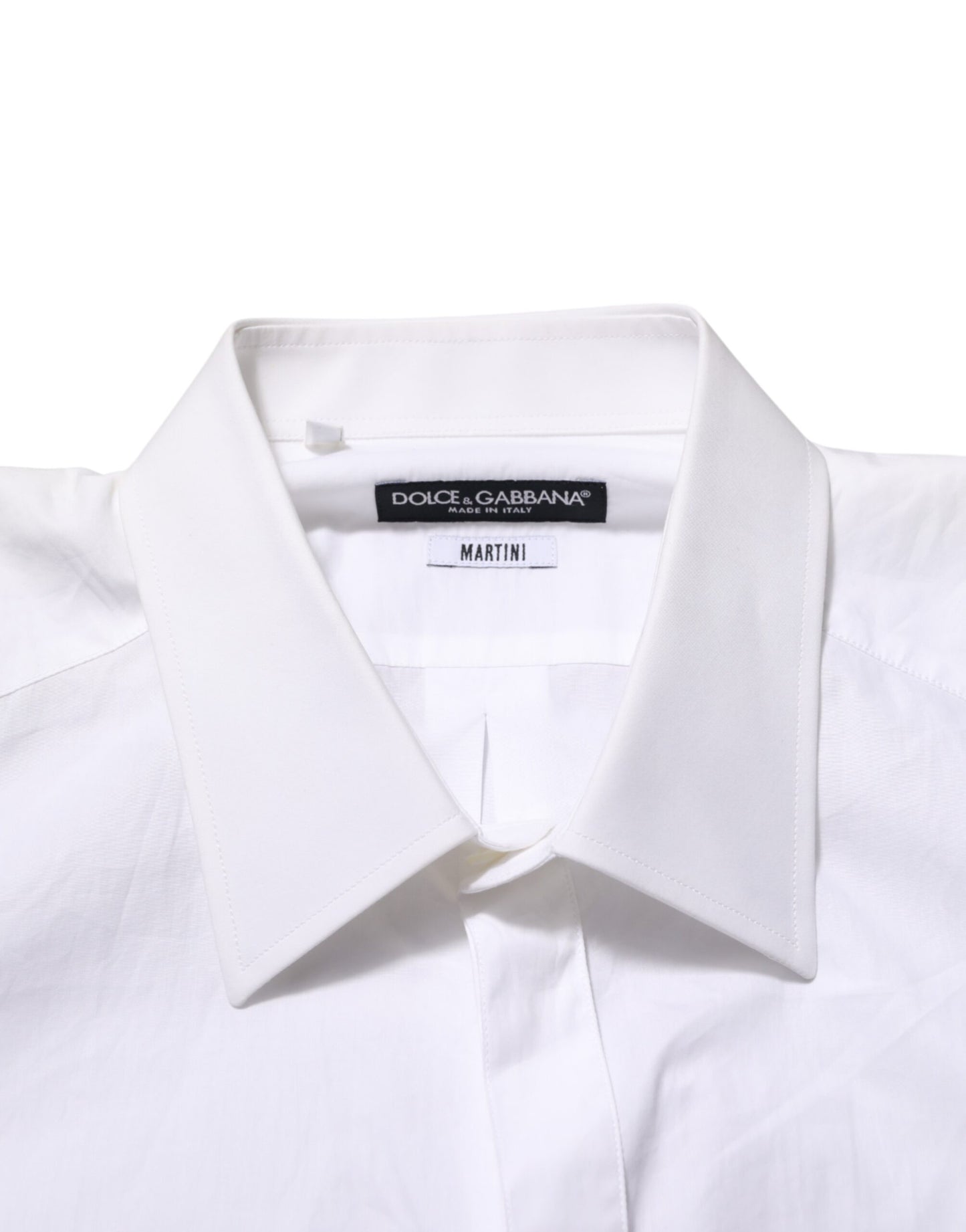 Dolce & Gabbana White Cotton MARTINI DG Patch Dress Shirt