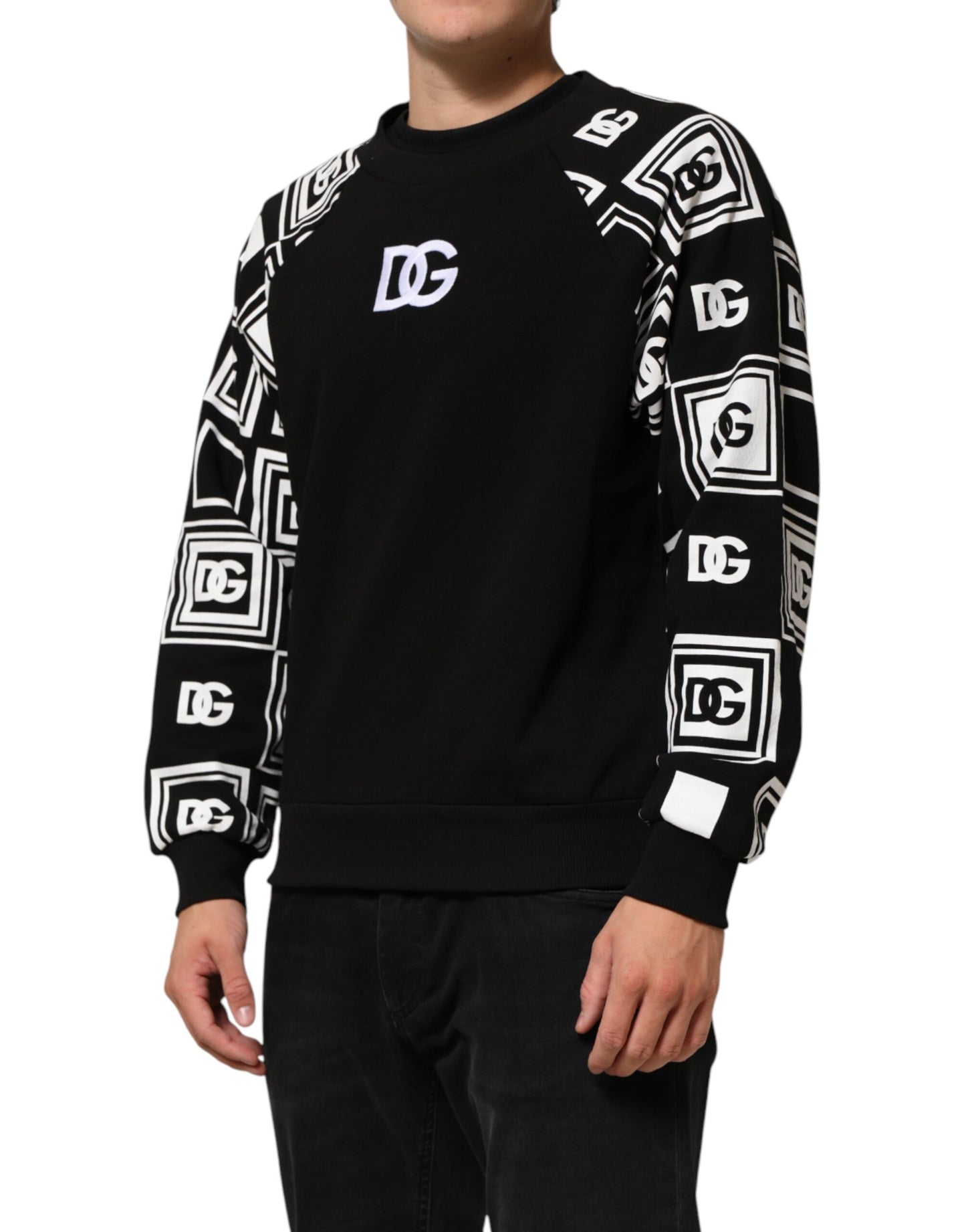 Dolce & Gabbana Black D&G Monogram Cotton Sweatshirt Sweater