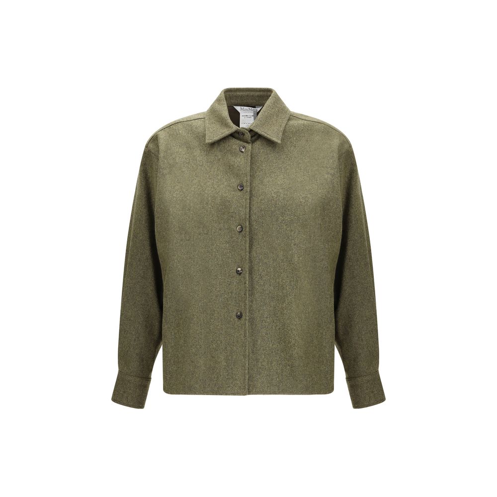 Max Mara Green Fleece Wool Dress Shirt