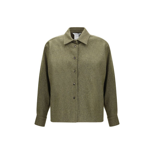Max Mara Green Fleece Wool Dress Shirt