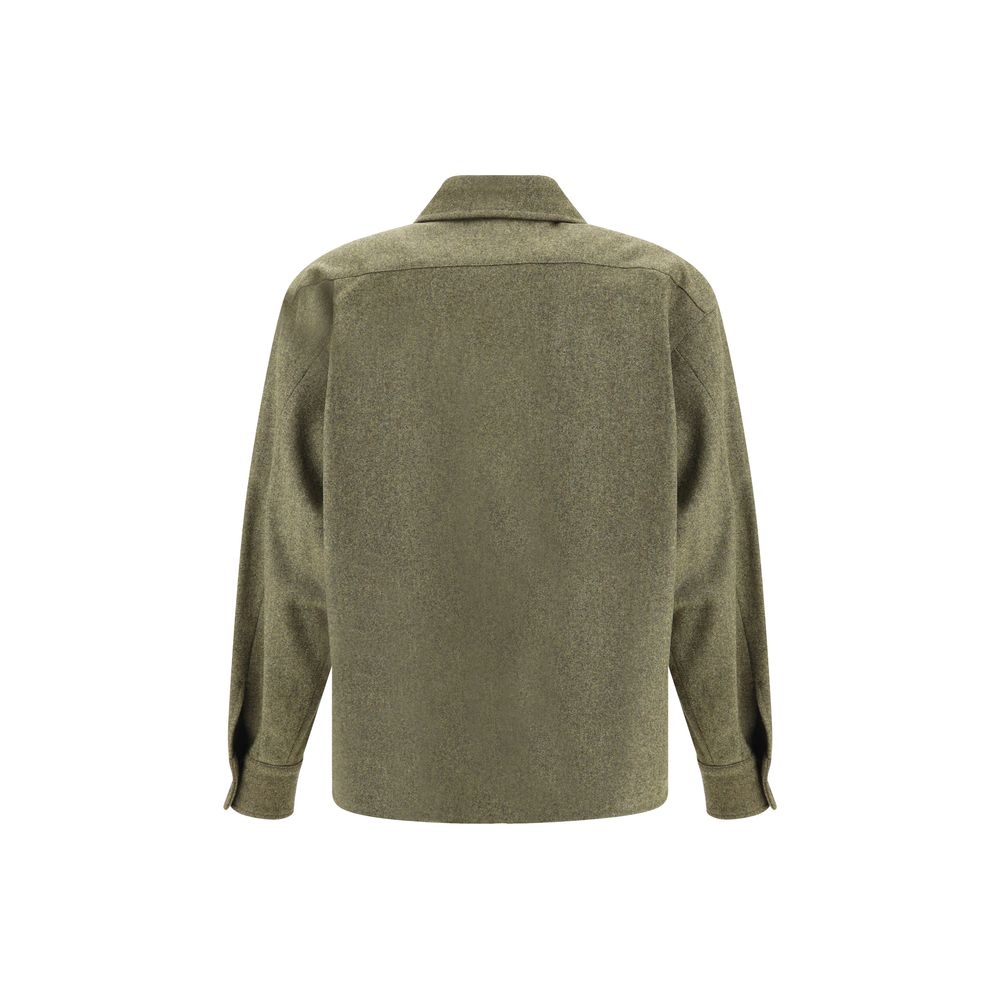 Max Mara Green Fleece Wool Dress Shirt