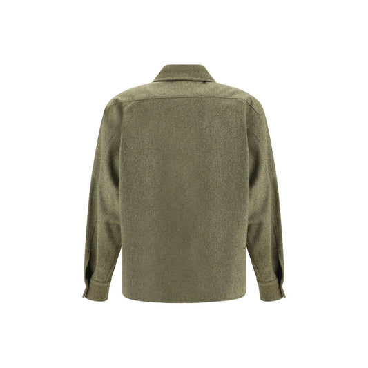 Max Mara Green Fleece Wool Dress Shirt