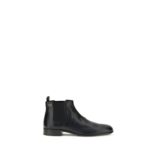 Prada Black Calf Leather Bos Taurus Ankle Boots