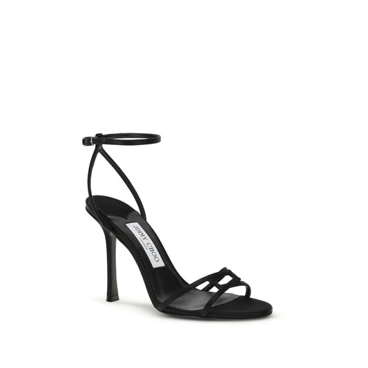 Jimmy Choo Black Calf Leather Bos Taurus Stiletto Heel Sandals