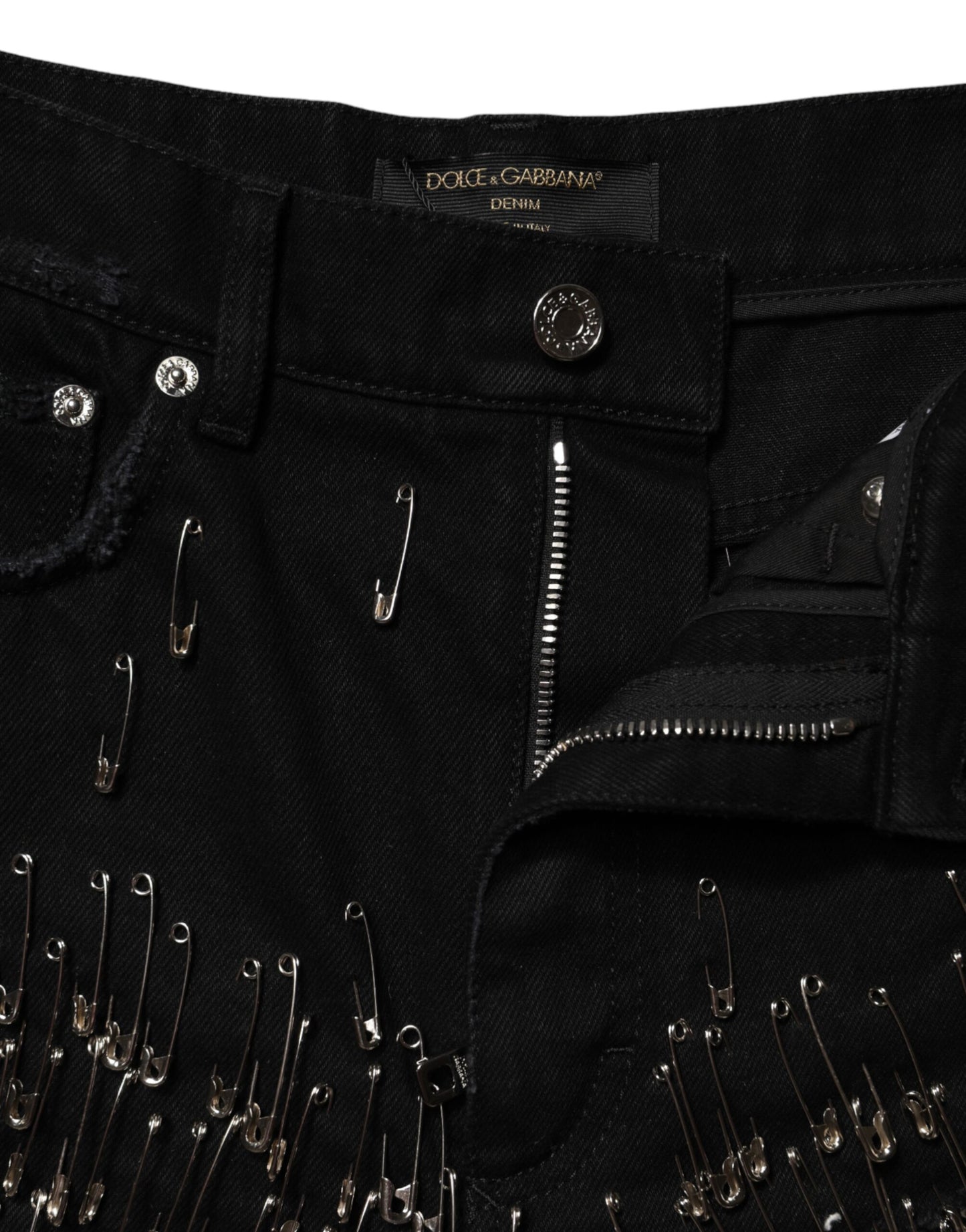 Dolce & Gabbana Black Pins Cotton Denim Hot Pants Shorts